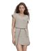 Robe Beige Chinée Sans Manches Femme, Longueur Genoux, Col Bateau, Ceinture Incluse, Doublée-1