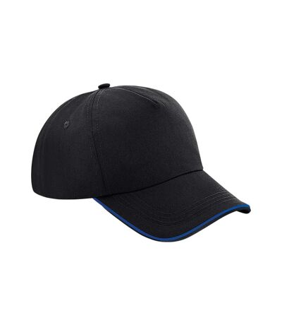 Beechfield Authentic Piped 5 Panel Cap (Black/Bright Royal)