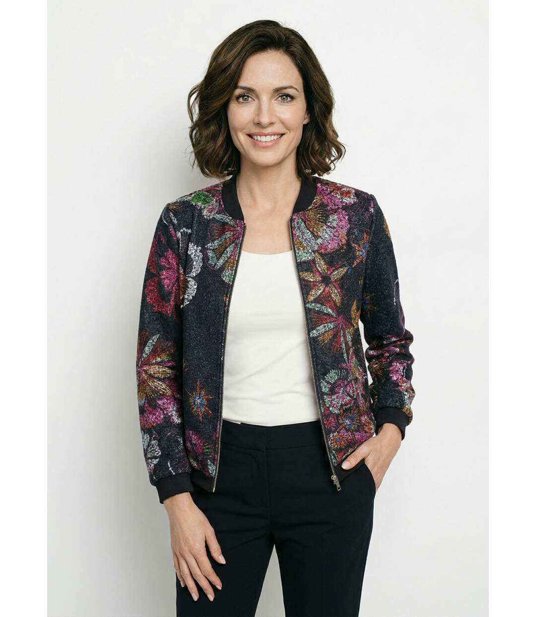 Blouson esprit bomber tissu bouclette imprimé-1