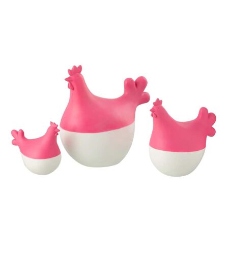 Lot de 3 Statuettes Coq Extérieur Alfredo 20cm Rose & Blanc