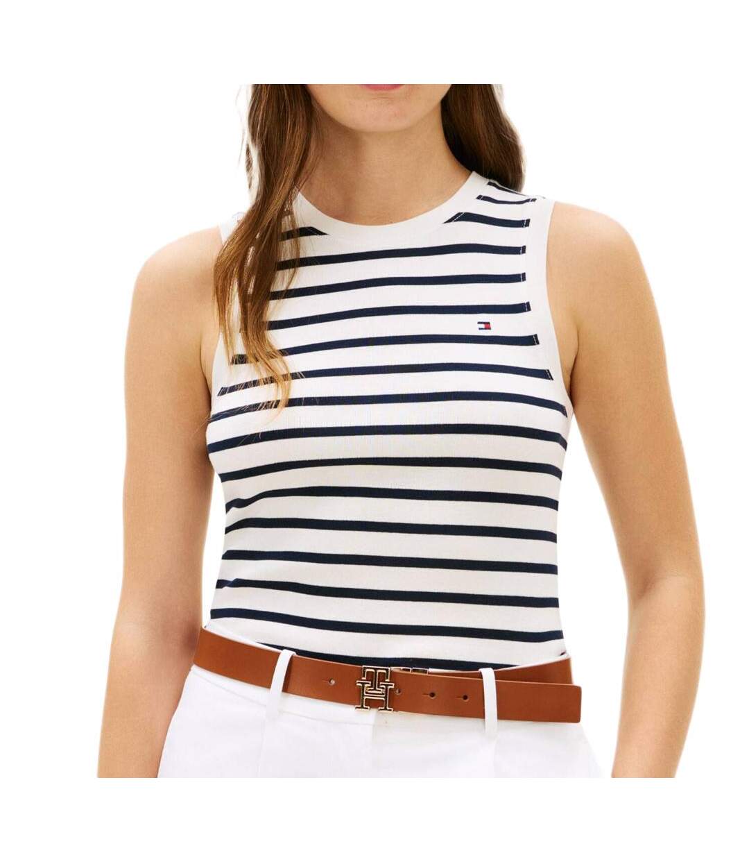 Débardeur blanche/marine femme tommy hilfiger slim cody-1