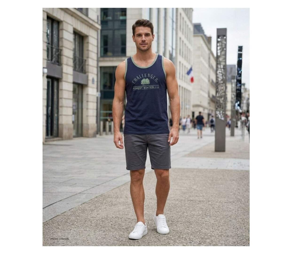 CHALLENGER SORGO2 - Débardeur marine pour homme en pur coton avec sérigraphie : le style sportswear aux détails contrastés kaki-5