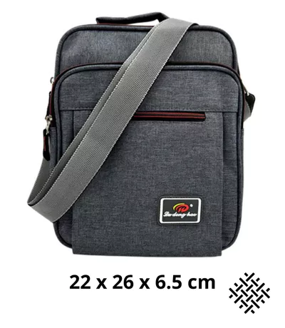 Sacoche bandoulière homme multi-poches en toile synthétique gris foncé - compact et élégant