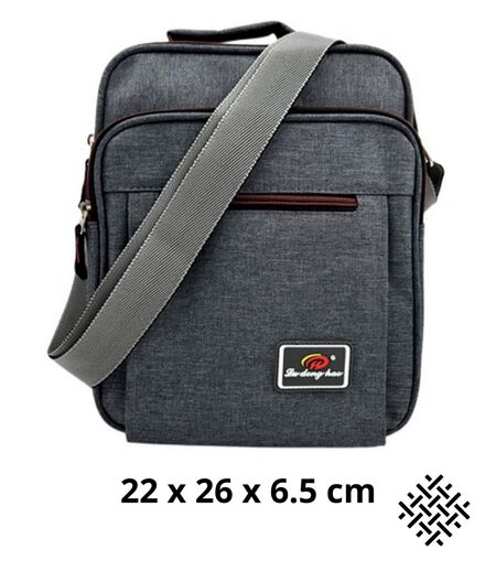Sacoche bandoulière homme multi-poches en toile synthétique gris foncé - compact et élégant
