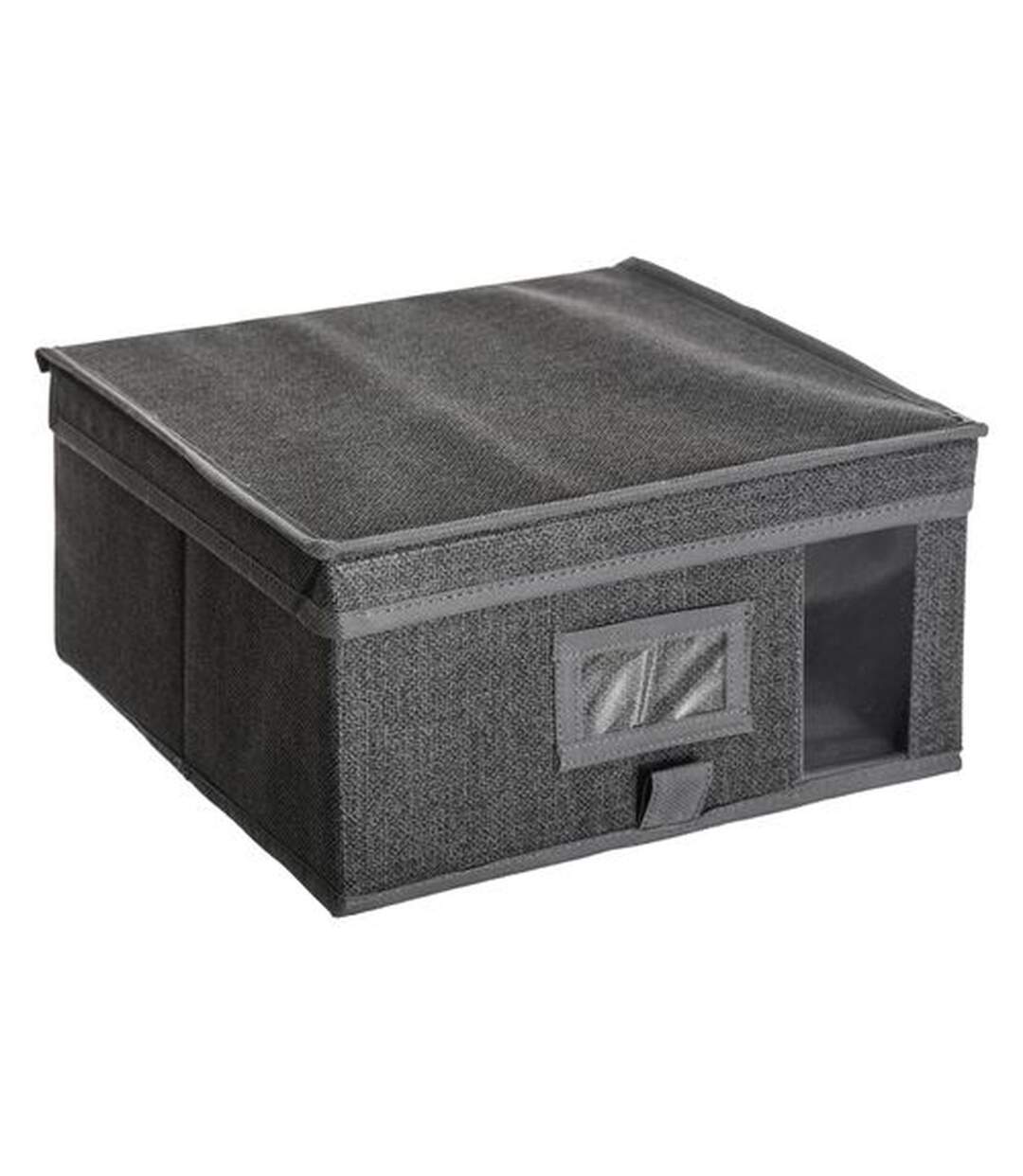 Lot de 2 Boites de rangement en tissus carrées aspect chiné - L. 30 cm x H. 15 cm - Gris chinée-3