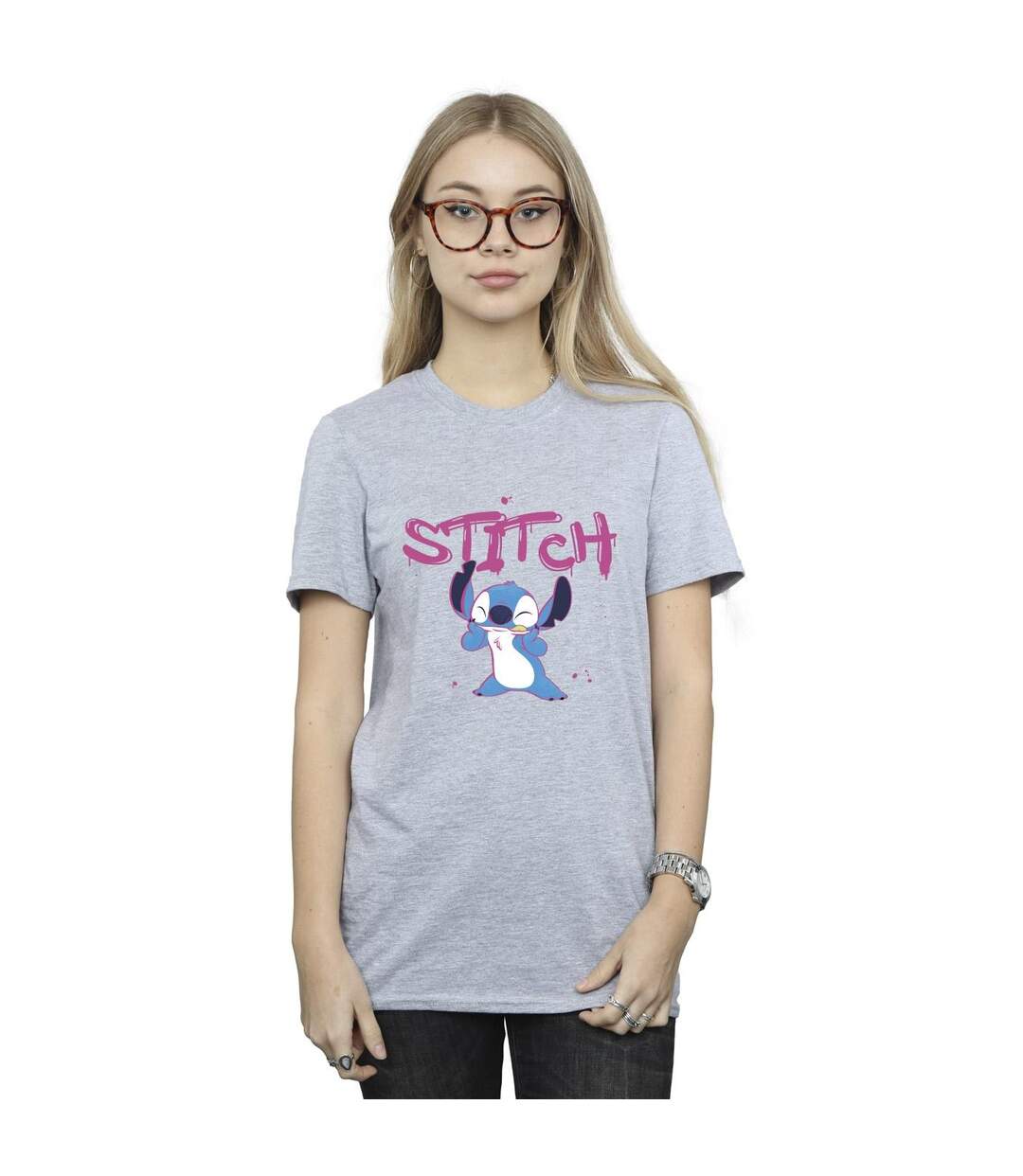 Disney Womens/Ladies Lilo And Stitch Graffiti Cotton Boyfriend T-Shirt (Gris sportif) - UTBI29878-1