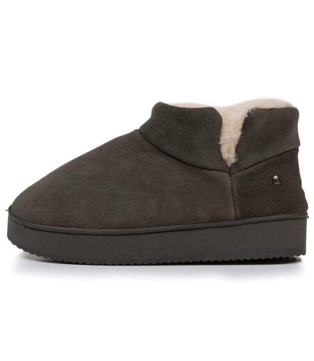 Isotoner Chaussons Bottillons femme dessus en cuir, semelle plateforme