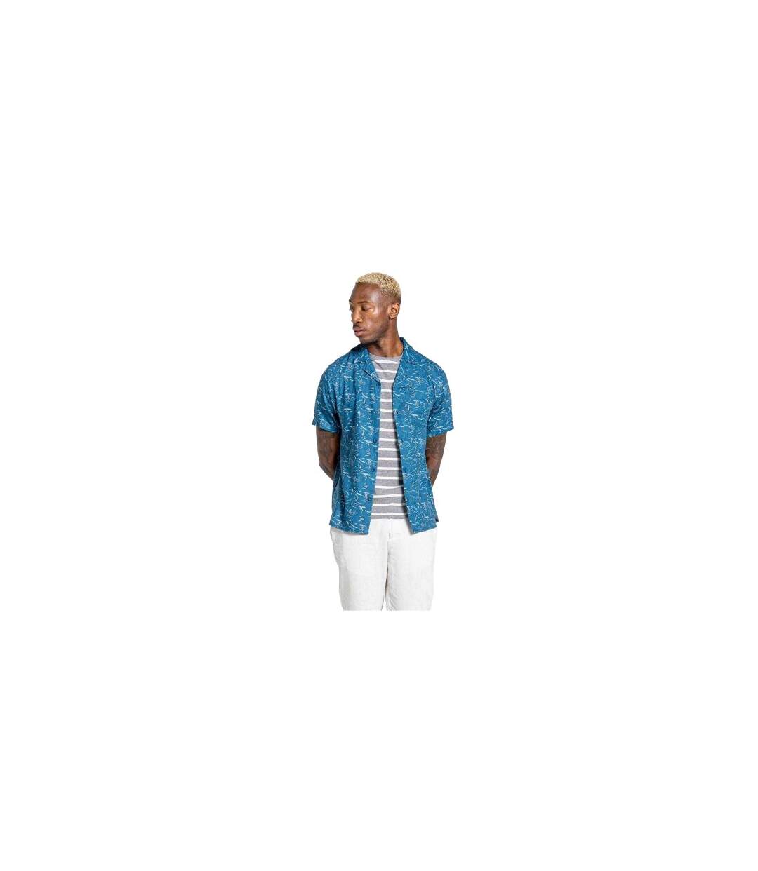 Chemise Manches Courtes Motif/style Cactus Hula Homme Bleu Mer Foncé Imprimé Intégral Craghoppers-1