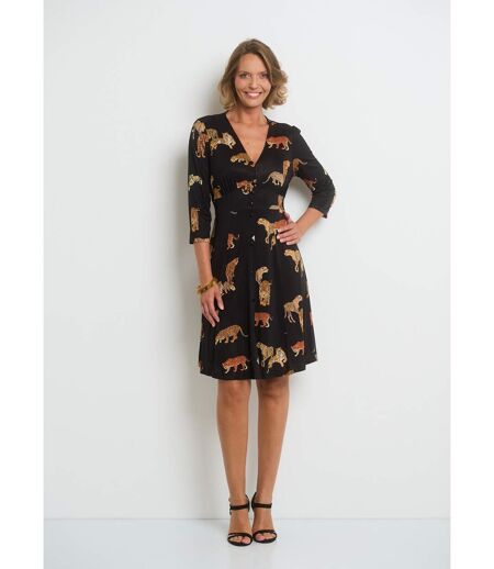 Robe fluide imprimé animalier col V