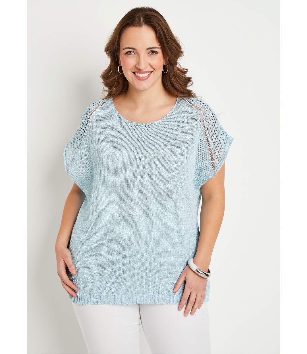 Pull fin ajouré manches courtes-1