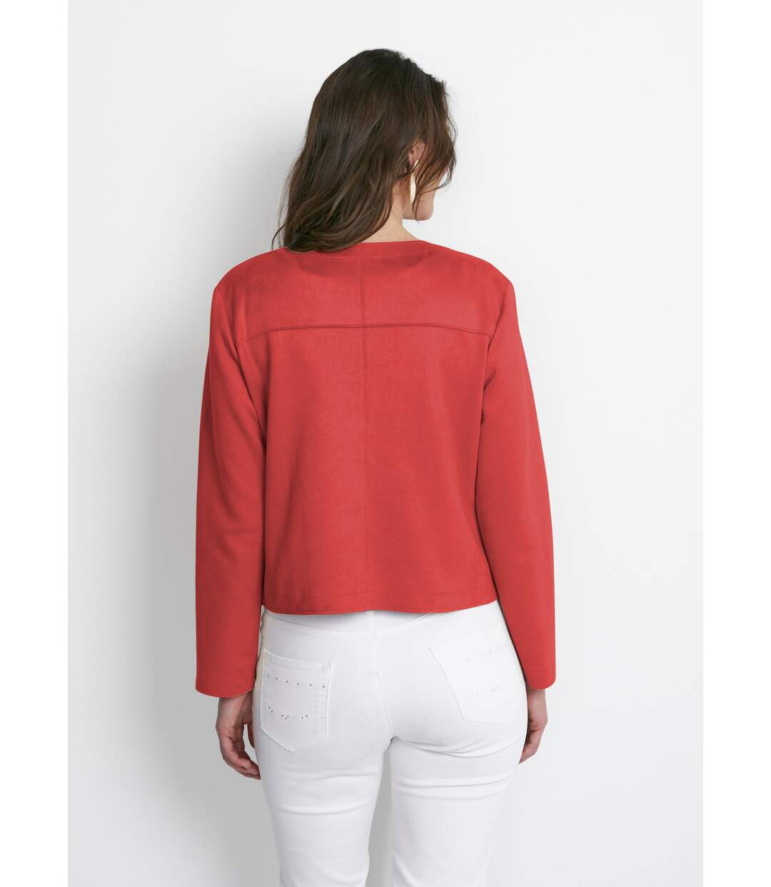 Veste sans col en tissu suédé-2