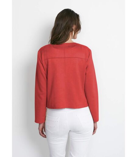 Veste sans col en tissu suédé