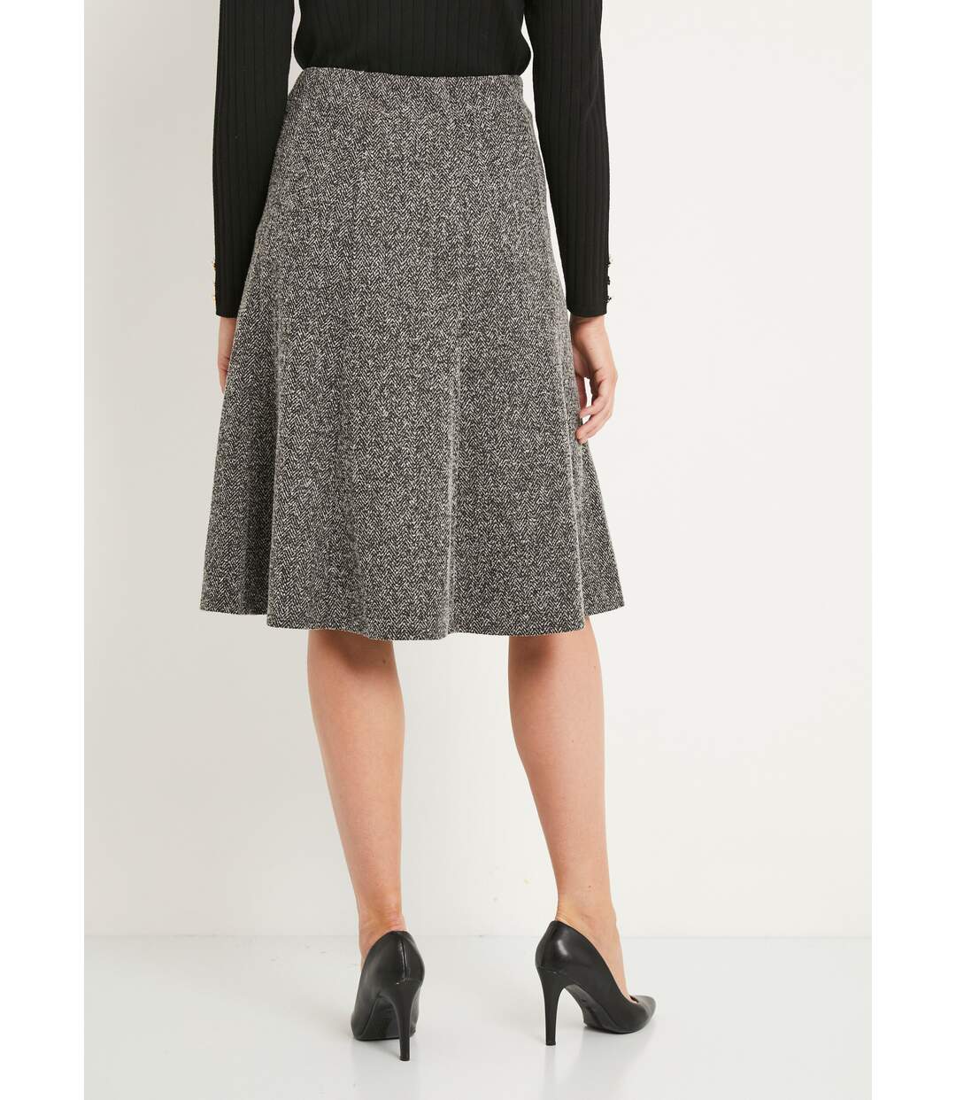 Jupe évasée maille jacquard taille élastiquée-2