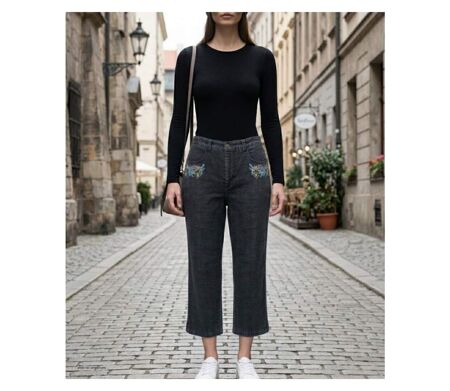 MAYFLOWER SE1103 : Pantacourt fantaisie stone washed stretch pour un confort estival absolu