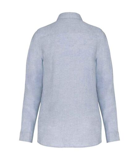 Womens/ladies linen long-sleeved shirt linen blue Spasso