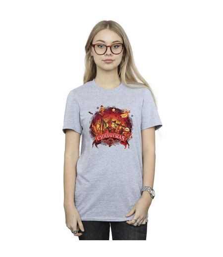 Disney Womens/Ladies The Nightmare Before Christmas Scary Christmas Cotton Boyfriend T-Shirt (Gris sportif) - UTBI41766