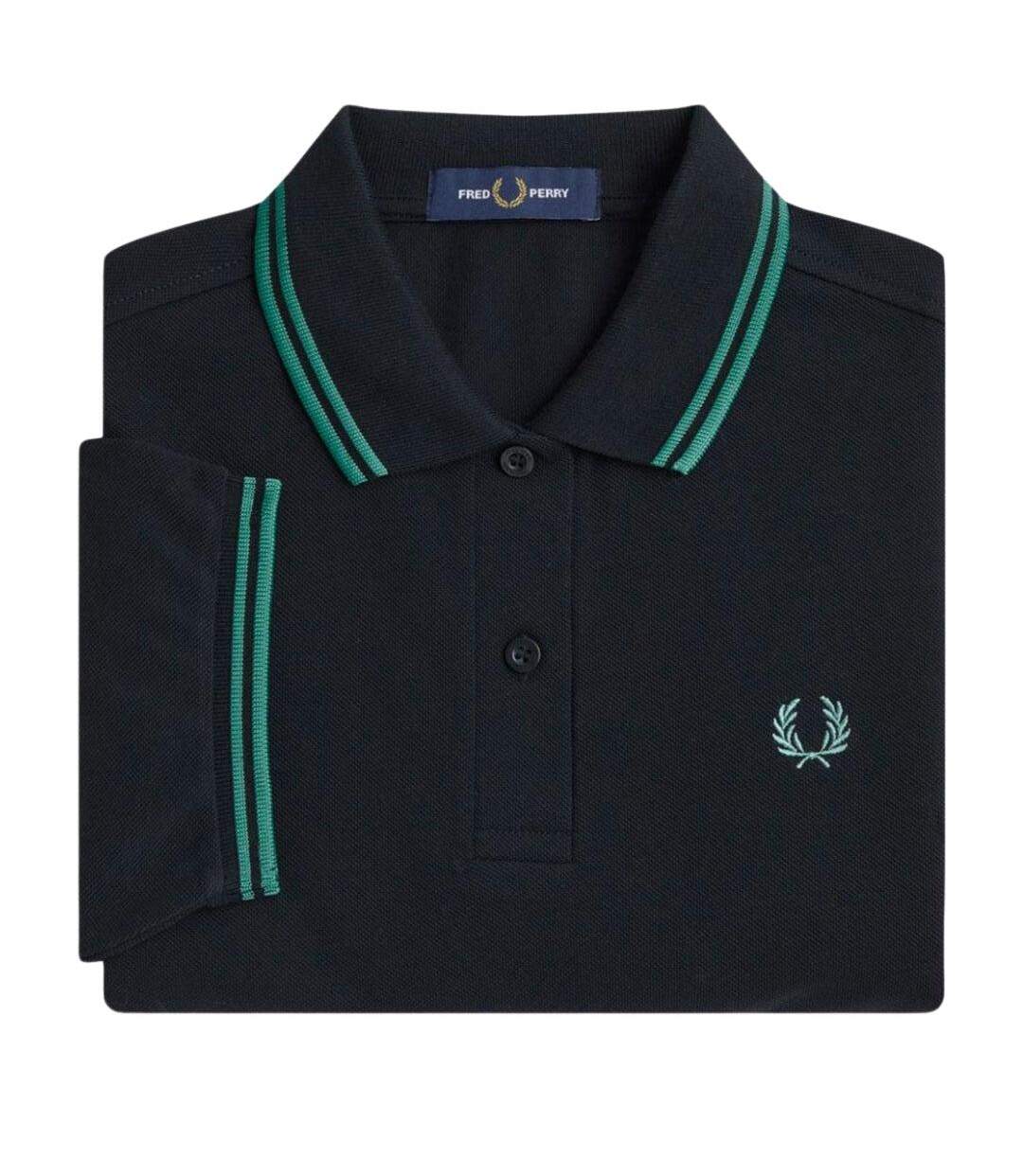 Polo Motif/style Col À Double Rayure Homme Noir Fred Perry-4