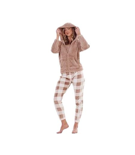 Ensemble De Pyjama Long Motif/style À Carreaux Femme Taupe Keanu