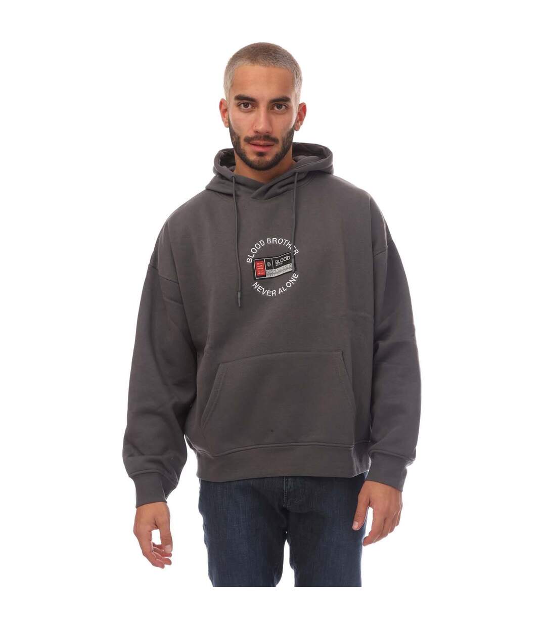 Mens Badged Basket Hoodie Grey Blood Brother-3