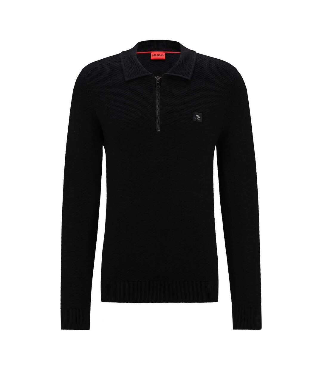 Mens Sastoon Stacked Logo Knitted Quarter Zip Polo Shirt Black Hugo-1