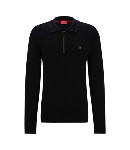 Mens Sastoon Stacked Logo Knitted Quarter Zip Polo Shirt Black Hugo