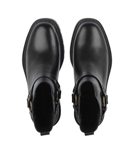 Womens/ladies Leather Block Heel Motorcycle Boots Black Jack Wills