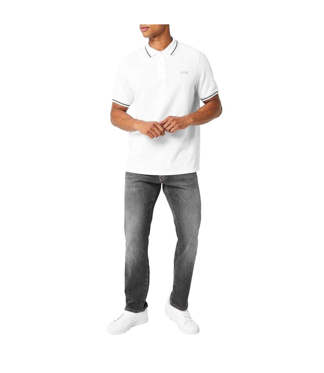 Polo Motif/style Rayure Contrastée Sur Bord Homme Blanc Slazenger-1