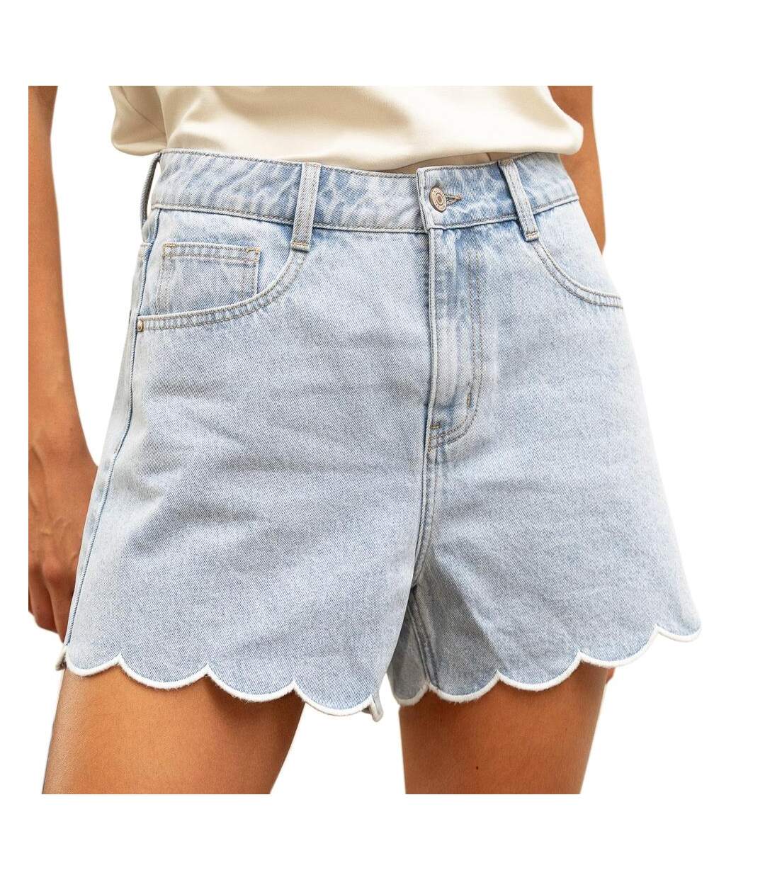 Short bleu femme oraije fleur-1