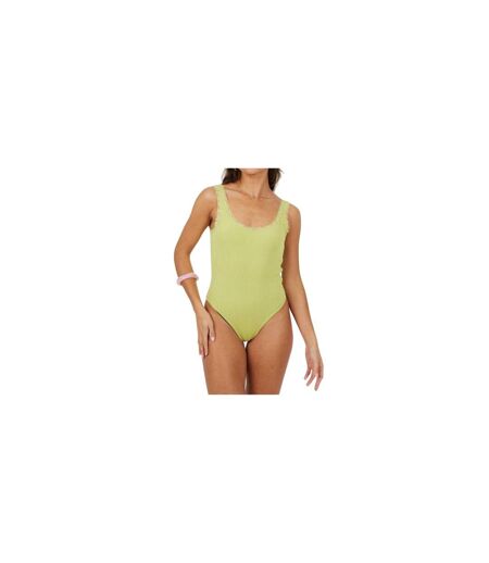 Womens/ladies Lace Trim Ribbed Bodysuit Lime Brave Soul