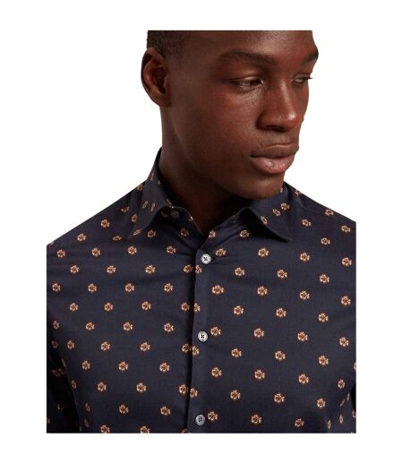 Mens Floral Collared Long-sleeved Shirt Navy Ted Baker