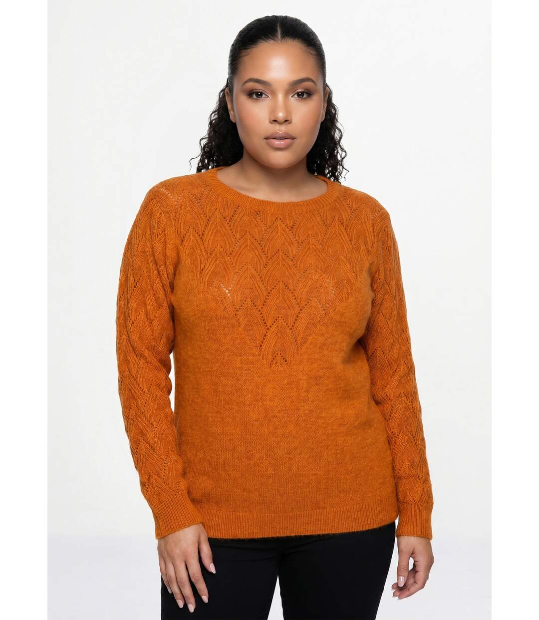 Pull doux uni col rond maille fantaisie-1