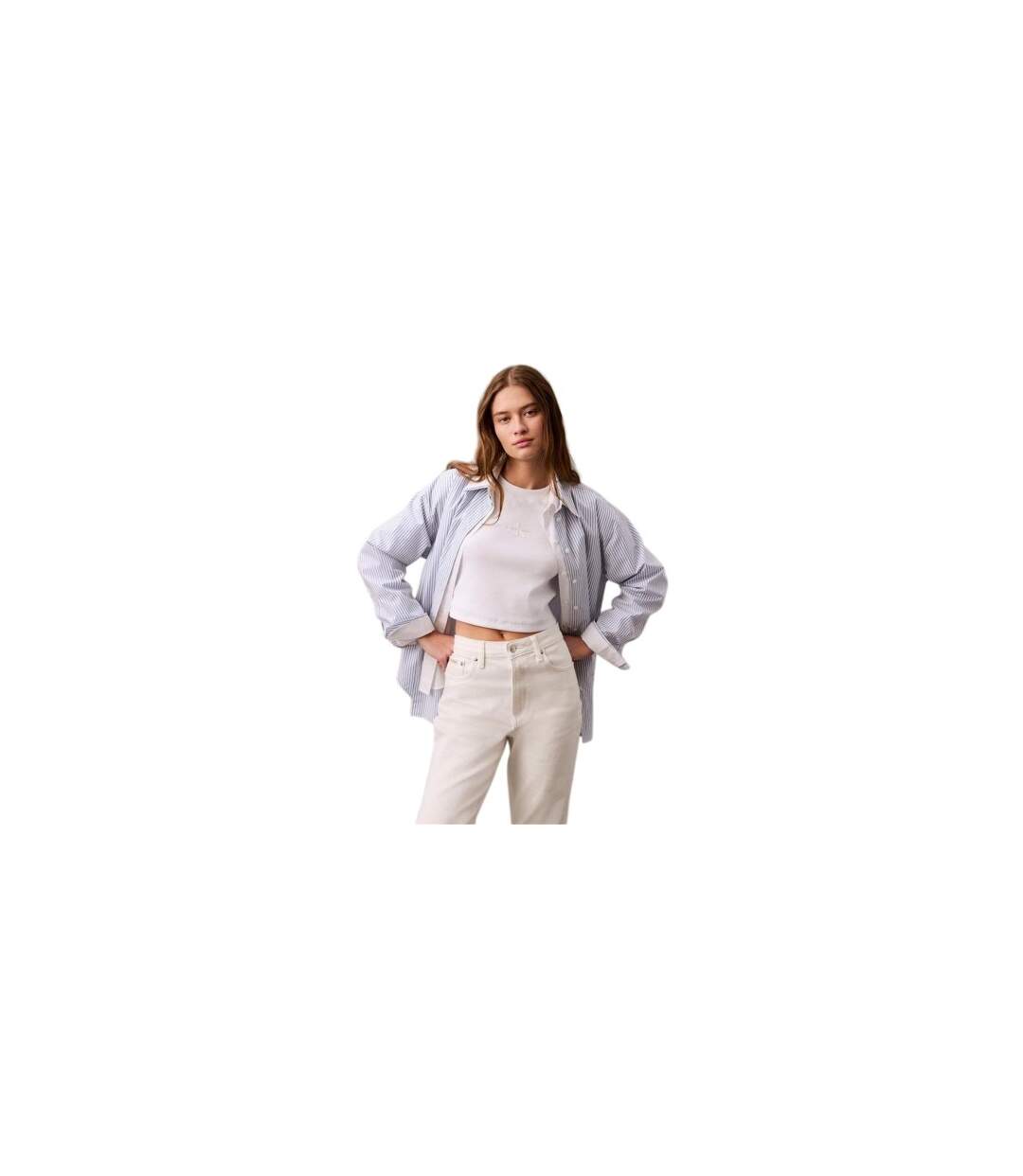 Womens/ladies Mono Logo Ribbed Crop Top White Calvin Klein-1
