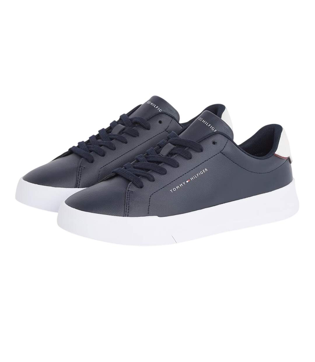Mens Pebble Grain Court Leather Trainers Navy White Tommy Hilfiger-4