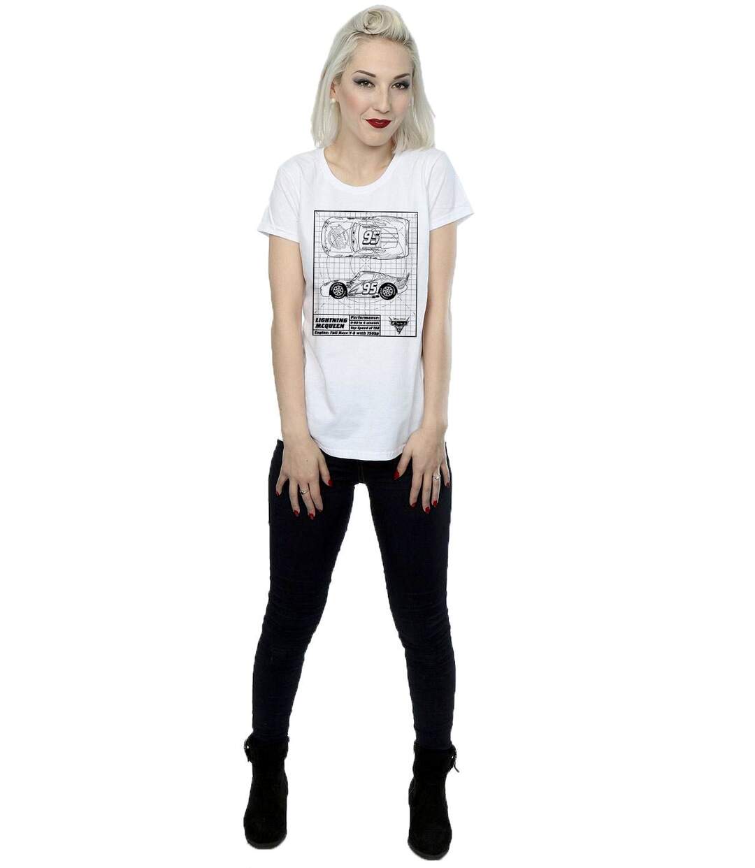 Disney - T-shirt CARS LIGHTNING MCQUEEN BLUEPRINT - Femme (Blanc) - UTBI13739-4