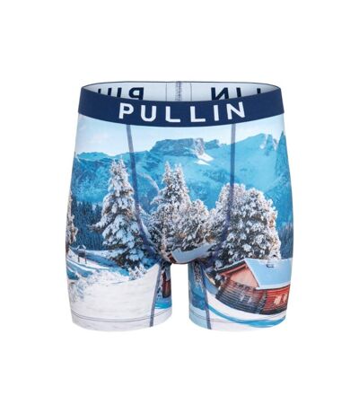 PULL IN Boxer Long Homme Microfibre CRANS Bleu Blanc