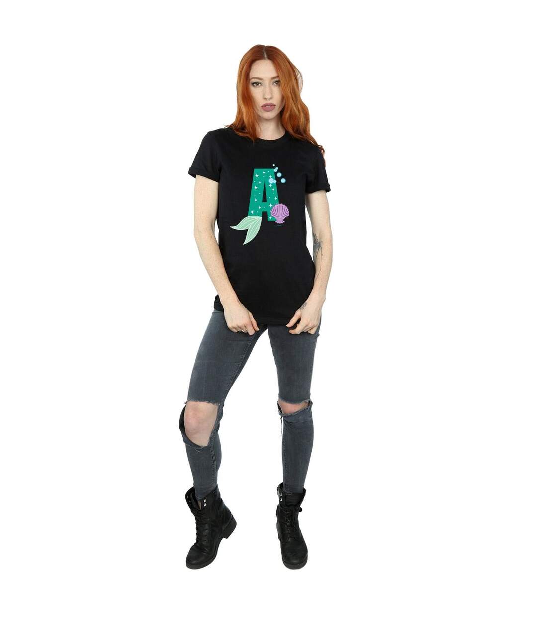 Disney Womens/Ladies Alphabet A Is For Ariel Cotton Boyfriend T-Shirt (Noir) - UTBI42671-4