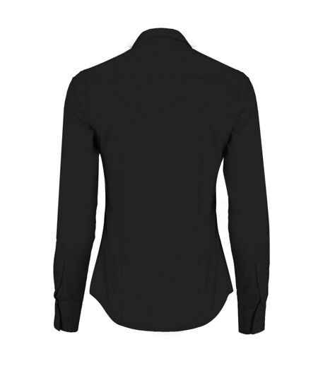 Womens/ladies Poplin Tailored Long-sleeved Shirt Black Kustom Kit
