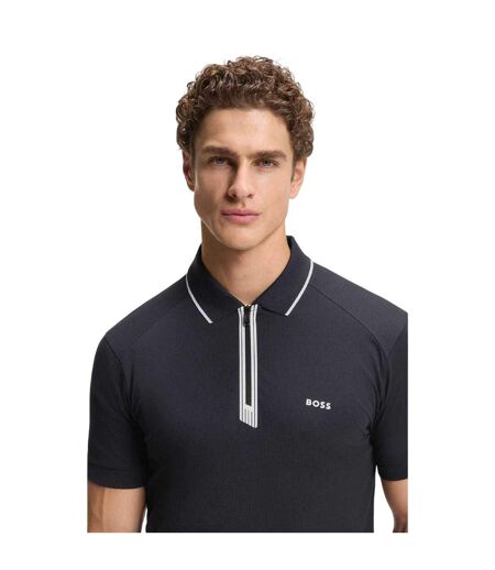 Polo Motif/style Passepoil Contrasté Homme Bleu Foncé Boss