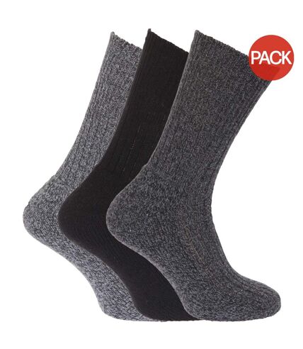 Lot de 3 Chaussettes à dessus non-élastiqués paires homme noir/gris Universal Textiles