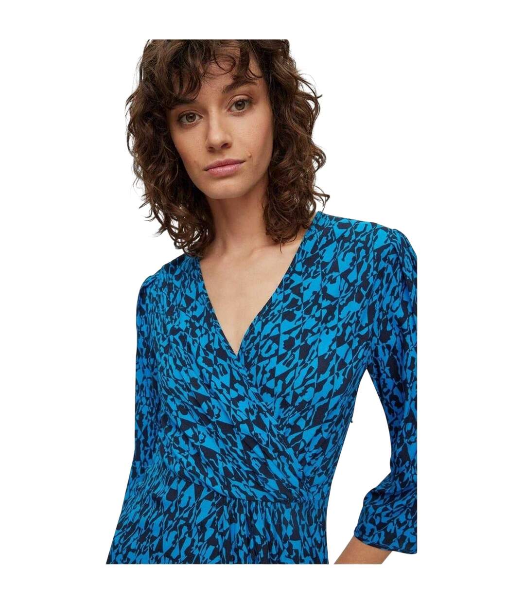 Womens/ladies Danottea Abstract V Neck 3/4 Sleeve Wrap Dress Black Blue Boss-4