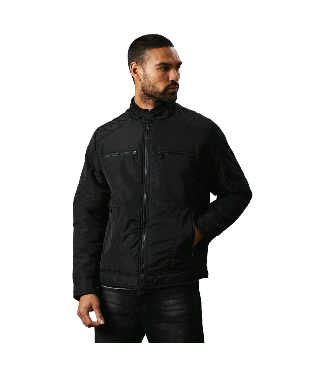 Mens nylon padded biker jacket black Maine