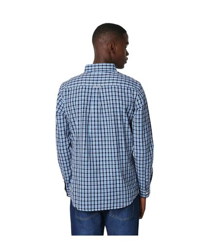 Mens grid checked long-sleeved shirt blue Maine