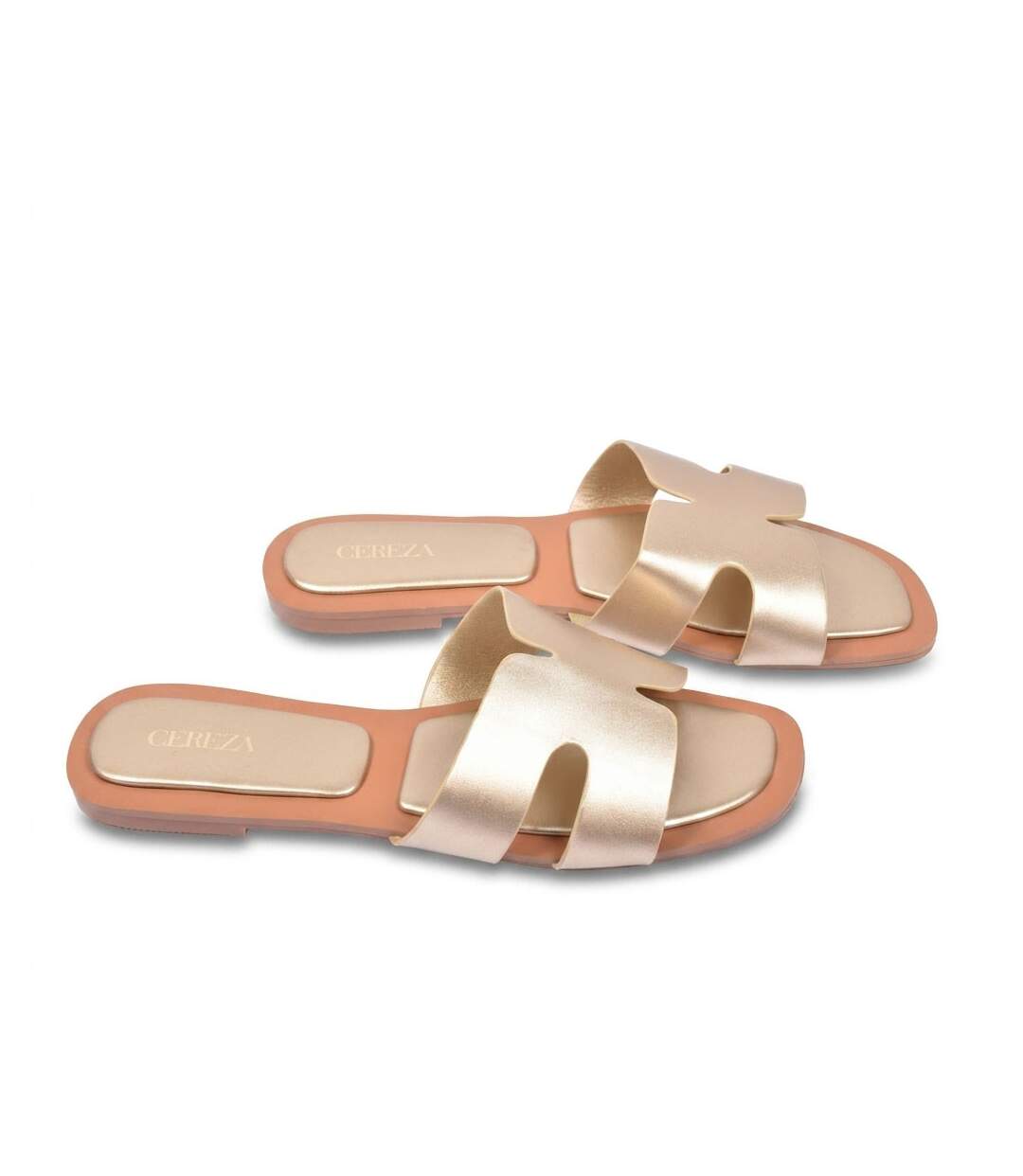 OZABI Sandales Slide H-Strap Cuir Synthétique Or Noir 36-41-3