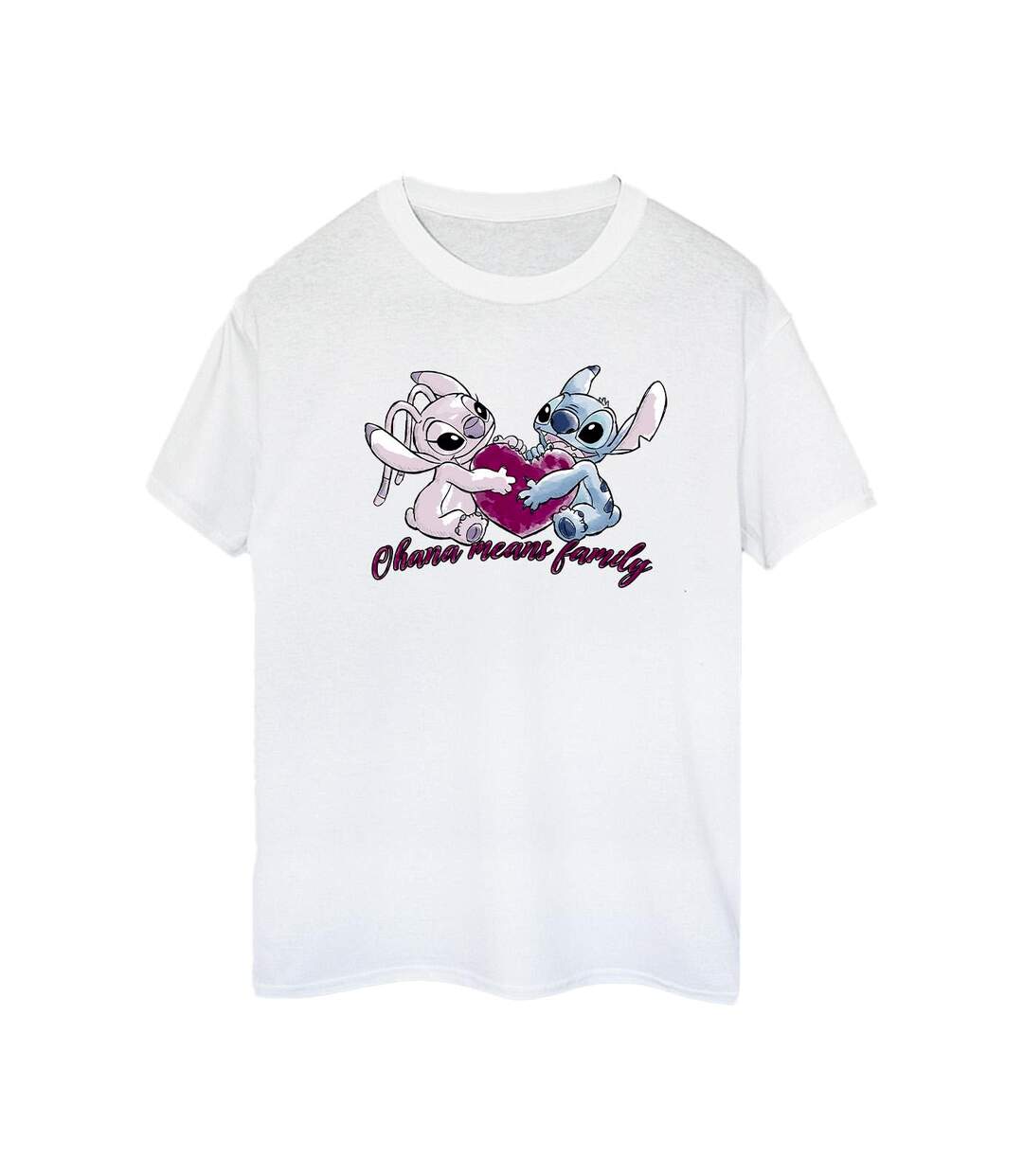 Disney Womens/Ladies Lilo And Stitch Ohana Heart With Angel Cotton Boyfriend T-Shirt (Blanc) - UTBI30240-1