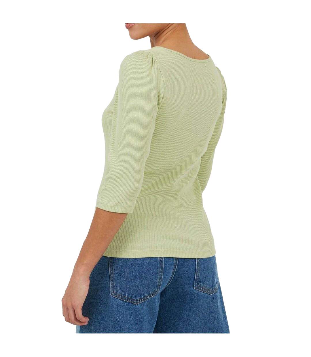 Haut Manches Bouffantes Motif/style Côtelé Femme Vert De Gris Clair Brave Soul-3
