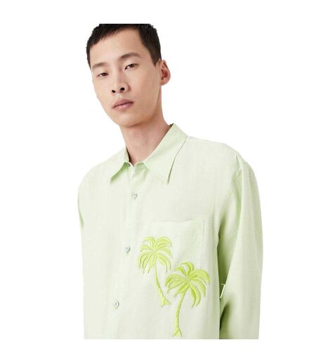 Mens Palm Tree Linen Blend Regular Long-sleeved Shirt Green Emporio Armani EA7