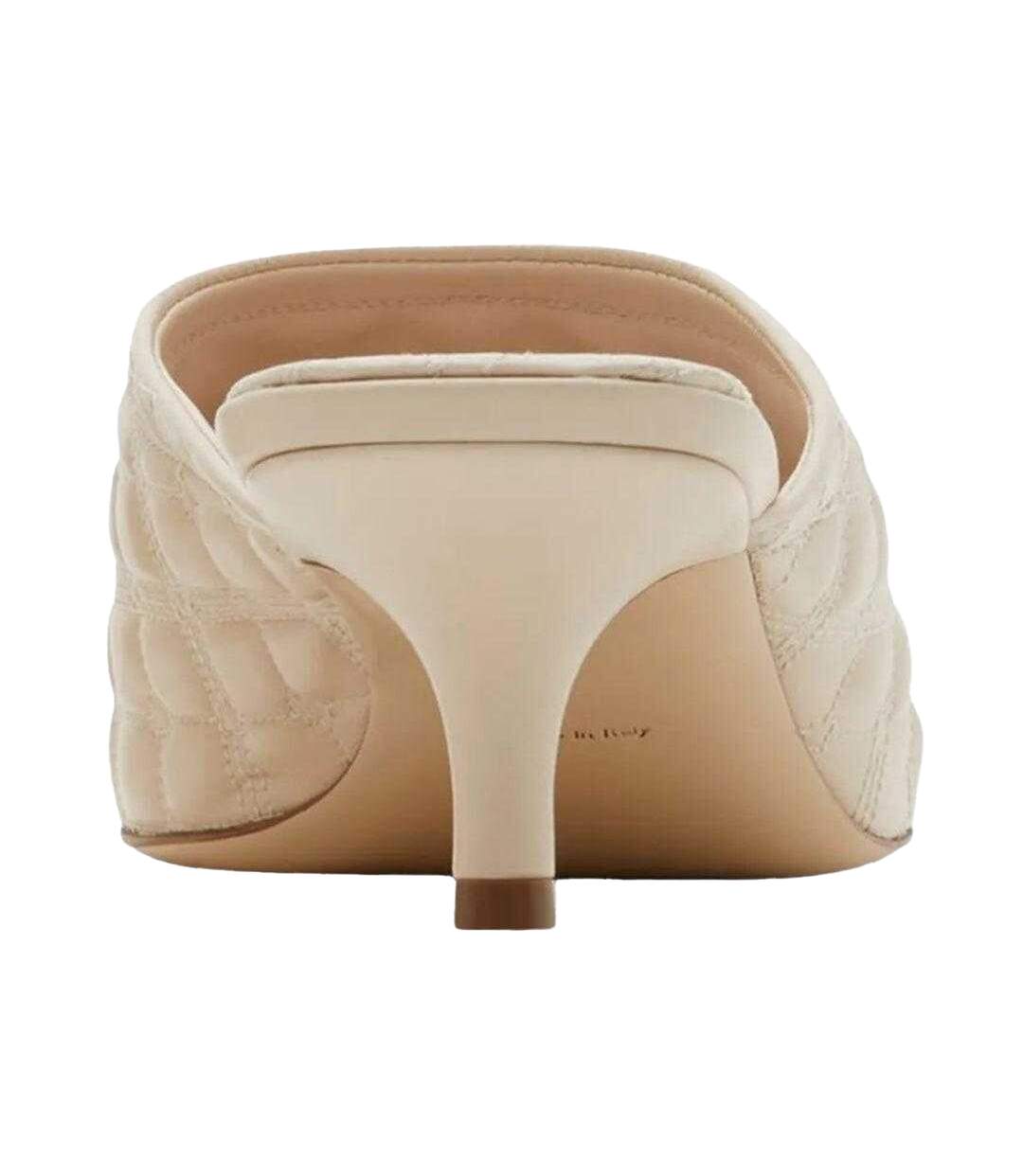Womens/ladies Quilted Lambs Leather Embroidered Mule Sandals Beige Burberry-2