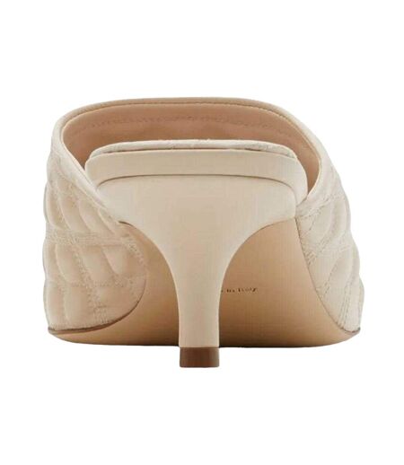 Womens/ladies Quilted Lambs Leather Embroidered Mule Sandals Beige Burberry