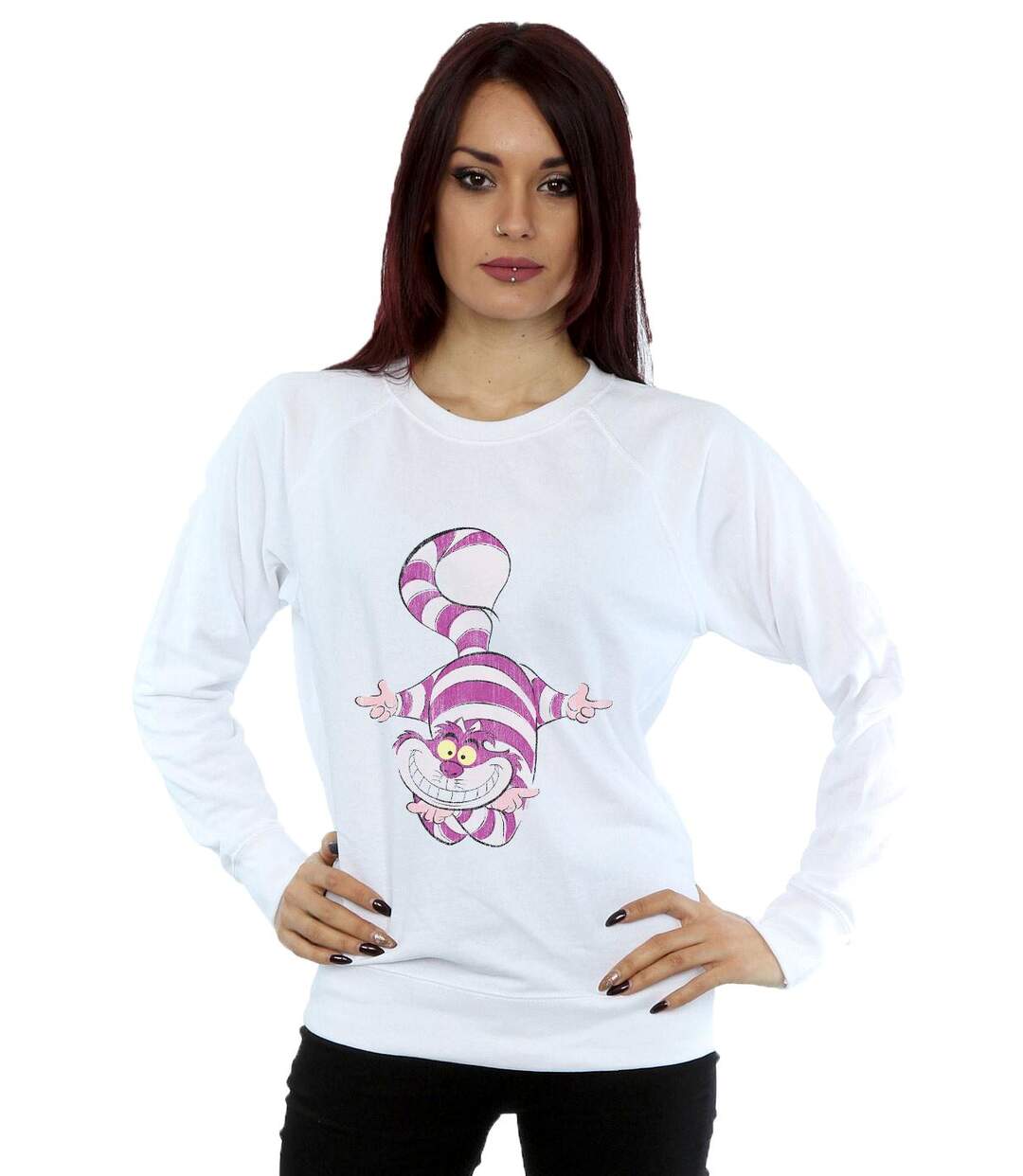 Disney - Sweat ALICE IN WONDERLAND CHESHIRE CAT UPSIDE DOWN - Femme (Blanc) - UTBI5608-2