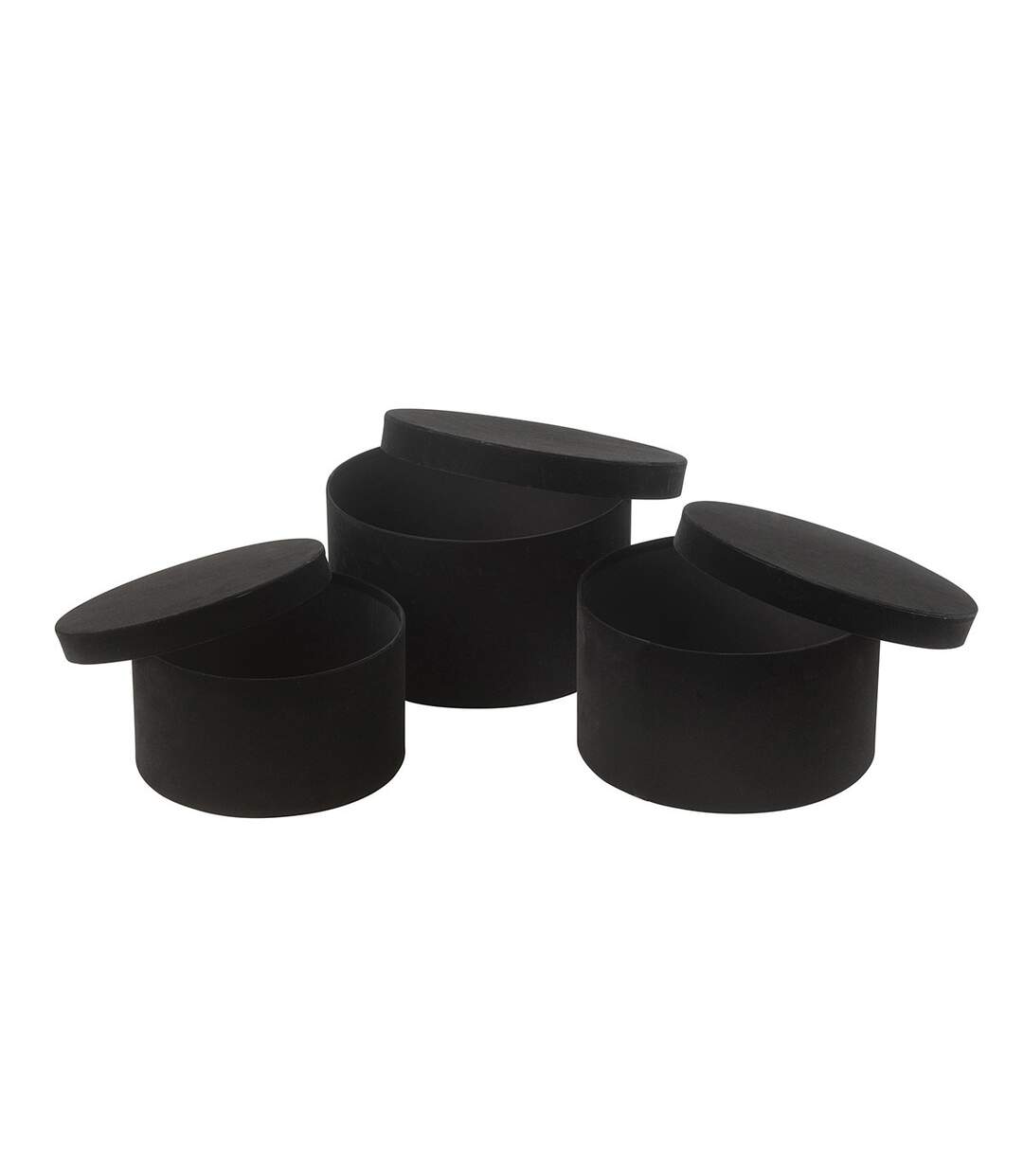 Lot de 3 Boîtes de Rangement Rondes Plates Vaughn 32cm Noir-3